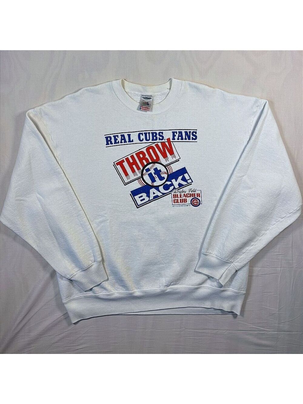 VTG 1992 Real Cubs Fans Throw It Back Wrigley Field Bleacher Club Sweatshirt XXL